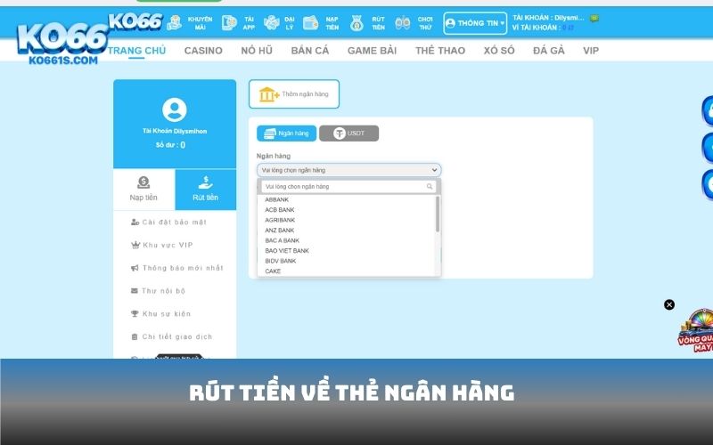 Rút tiền về thẻ ngân hàng